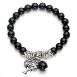 JSDDE Black Agate Tree of Life Stretch Bracelet Reiki Healing Crystal Gemstone Beads Bracelet, Birthstone Lucky Stone Jewelry(6.2")