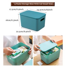 HapiLeap Storage Boxes With Lids, Stackable Plastic Storage Baskets for Shelves Kitchen Bathroom Playroom Classroom Office Nursery, 24.5x 17.5 x16cm, (Small (4 PCS))
