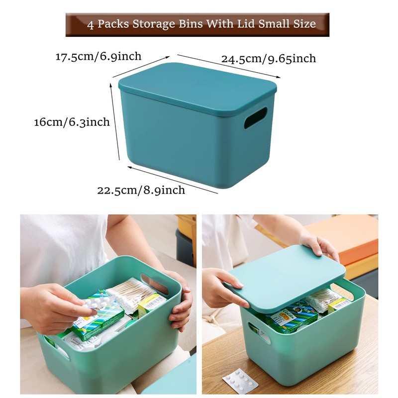 HapiLeap Storage Boxes With Lids, Stackable Plastic Storage Baskets for