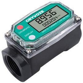 GRYVOZE 1 Inch PP Digital Turbine Flow Meter, 9-100 LPM Inline NPT Thread Flowmeter for Urea, Chemicals, Acid and Alkaline Liquids, Water, Diesel, Gasoline, Kerosene, and Other Liquids