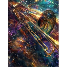 PUAGEMTI Starry Trombone Diamond Painting Kits for Adults, Musical Instruments 5D DIY Diamond Art Kits Full Drill Diamond for Gift Wall Decor Gem Arts 12x16 inch