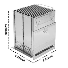 JEMLYD Portable Folding Wood Burning Camping Stove with Grill, Stainless Steel Collapsible Backpacking Stove for Outdoor Cooking, Hiking & BBQ