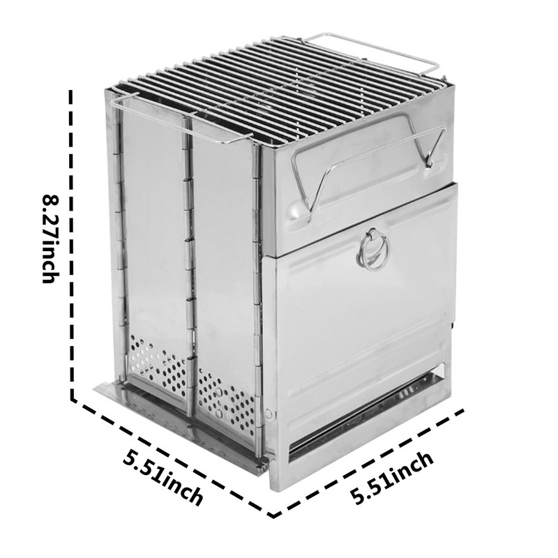 JEMLYD Portable Folding Wood Burning Camping Stove with Grill, Stainless