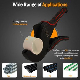 Plastic Pipe Cutter – PEX/PVC/PPR Pipes– Sharp Edge & Fast Cutting Replaceable Blade - Aluminium Alloy Body Premium Ratchet PVC Pipe Cutters - Conduit Cutter for Plumbing & Household (42mm)