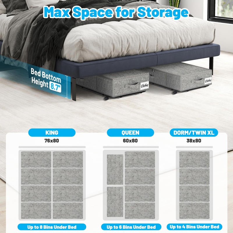 Large Sturdy Under Bed Storage with Wheels, 2 Pack 50L