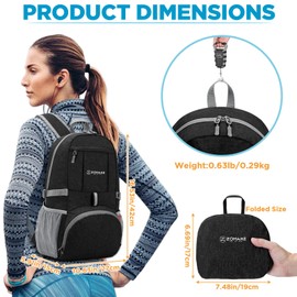 ZOMAKE Bag 25L Foldable Rucksack Small,Day Foldable Backpack for Women Men - Lightweight Rucksack for Walking Hiking and Skiing(Black)