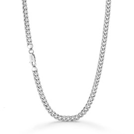 Dankadi Men Sterling Silver Curb Cuban Link Chain Necklace Woman Italian 3-4-5-6MM 18 "20" 22 "24" 26 "28" 30" Solid 925 Silver Choker Fashion Jewelry Gift (22 inches, 4MM)