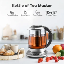 Mecity Electric Tea Kettle Borosilicate Glass Tea Maker With Temperature Control and Infuser - LCD Display and Preset Brewing Programs - 1.7 Liter Water Boiler