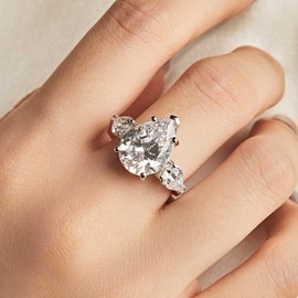 Michooyel S925 5.0ct Pear Cut Engagement Ring Cubic Zirconia Sterling Silver Wedding Ring Bridal Ring Band Fine Jewelry For Women