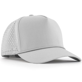 Falidem 5-Panel Quick Dry Trucker Hat, Laser Cut Mesh Snapback Baseball Cap for Men Women Outdoor Sports Light Grey