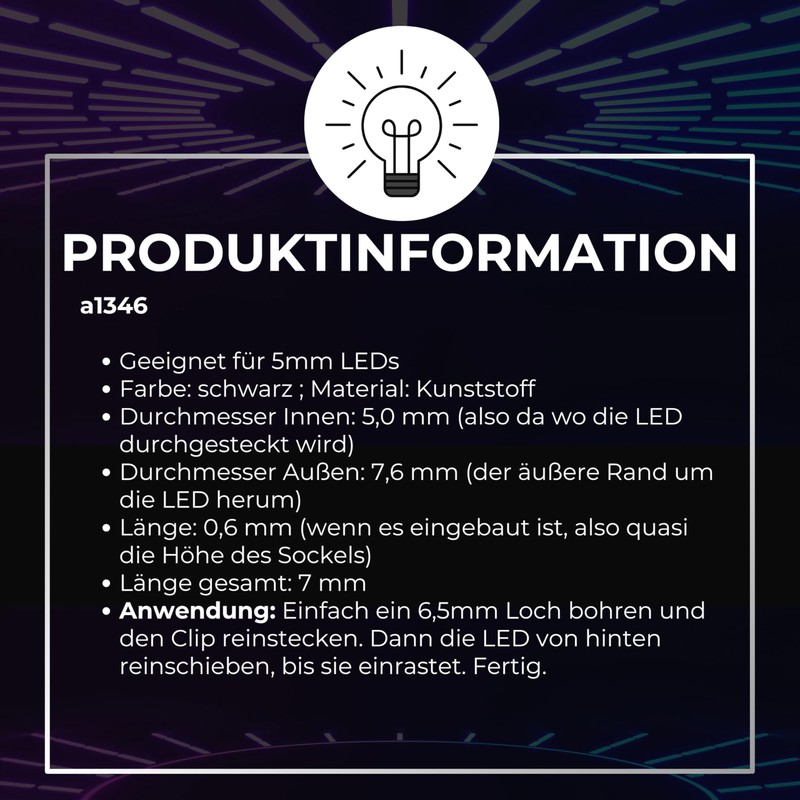 Lumetheus 100x LED Mounting Clip 5 mm Plastic Black Light