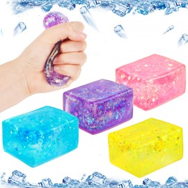Pack of 4 Stress Balls for Children and Adults, Ice Cube Fidget Toys, Squeeze Cube Stress Balls Kids Toy, Cube Anti-Stress Toy for Boys Girls
