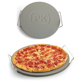 PK Grills 14-inch Round Pizza Stone for Oven, Ceramic Outdoor Baking Pan Stone for Grill, Pies, Pastry, Bread, Pizza Stone for Grill, Thermal Shock Resistant, Large, Includes Rack, PK99070