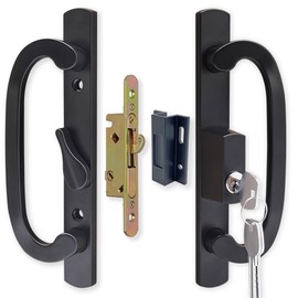 ALLYWASAI Patio Sliding Door Handle Set with Mortise Lock, Key Cylinder and Keeper, Replacement Handle Lock Set Fits Door Thickness from 1-1/2" to 2-1/4", 3-15/16" Screw Hole Spacing, Keyed, Black