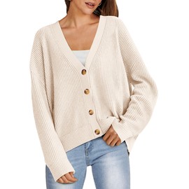 ANRABESS Women Cardigan Sweaters 2024 Fall Oversized Button Open Front Knit Lightweight Cardigans Fall Outfits Outerwear Beige Medium