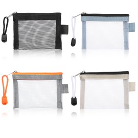 Larrel Small Zipper Pouch, Portable Lightweight Mesh Zipper Pouch Bags 4 Pack Nylon Small Pouches With Zippers for Coin Key Card Lipstick Earphone Credit Car (Black Gray Khaki Blue)