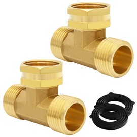 Uenede 2PCS Brass 3/4 Inch GHT Swivel Tee Pipe Fitting 3/4" GHT Male x Female x Male for Garden Hose Threaded Tube Pipe Fittings