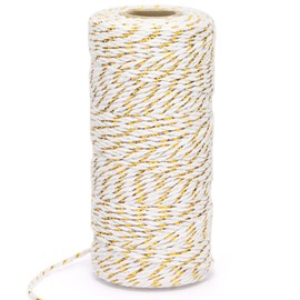 328 Feet Cotton Bakers String Rope, White Christmas Twine String with Gold Wire, Cotton Cord for Gift Wrapping, Wedding, Crafting, Holiday Decorations