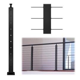 Muzata Black Cable Railing Post 36 Inch 36"x2"x2" Level Drilled Surface Mount T304 Stainless Steel Cable Railing System Kit Indoor Outdoor with Paper User Guide PS01 BH4S