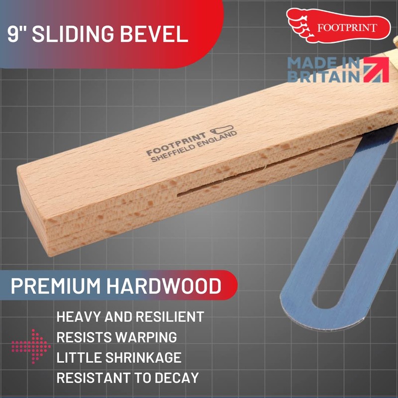 Footprint Tools 9"/228mm Sliding Bevel - Anti-Rust Chemically Blued Hardened