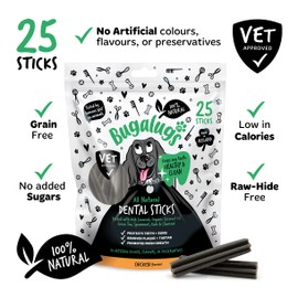 BUGALUGS Bugalugs Dental Sticks Dogs - 100% Natural Dog treats & Dog Chews for Dog Teeth Cleaning, Dog Plaque Remover & Dog Breath Freshener - Dog dental sticks are Grain Free Dog Treats