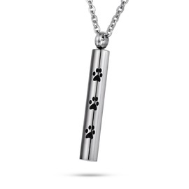 Pet Paw Cylinder Ashes Holder Memorial Keepsake, FCZDQ Stainless Steel Cremation Jewelry Urn Pendant Necklace