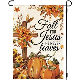 ARGOOFG Fall for Jesus Cross Garden Porch Flag Decor 12"x18" for Outside