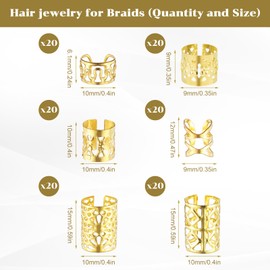 120PCS Gold Dreadlock Beads, Hair Rings Decoration, Hair Jewelry for Braids Locs, Metal Braids Rings, 6 Styles Locs-Hair Accessories for Women, Hair-Accessories for Dreadlock
