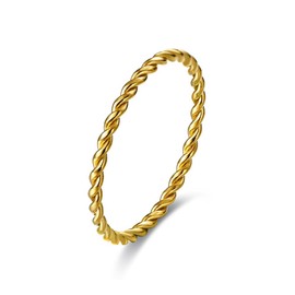 Gold Band Ring Women Stacking Rings Gold Simple Thin Twist Band Ring non tarnish gold rings for Women Minimalist Jewelry Gifts-Size 10