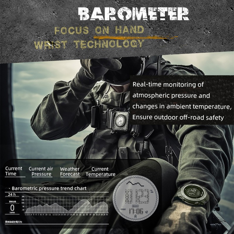 Men's Carbon Fiber Outdoor Sports Digital Watch Compass Altimeter Barometer