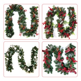 9 FT Long Christmas Garland Flexible PVC Hanging Pendant Artificial Christmas Garlands with Bowknot for Stairs Railing Fireplace Front Porch Door Tree Holiday Party Supplies