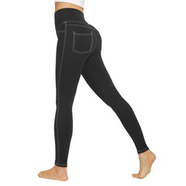 G4Free Yoga Leggings for Women Jean Jeggings Butt Lifting Tummy Control Legging for Workout Business Casual Work Black