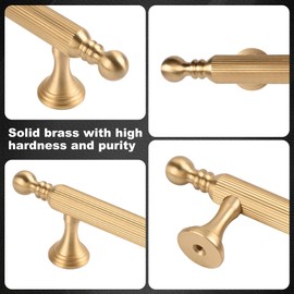 SALISENG-2 Pack Solid Brass Kitchen Cabinet Handles，3-3/4 Inch Gold Dresser Drawer Pulls, Modern Furniture Door Handles for Bathroom Cabinet, Wardrobe and Closet Door