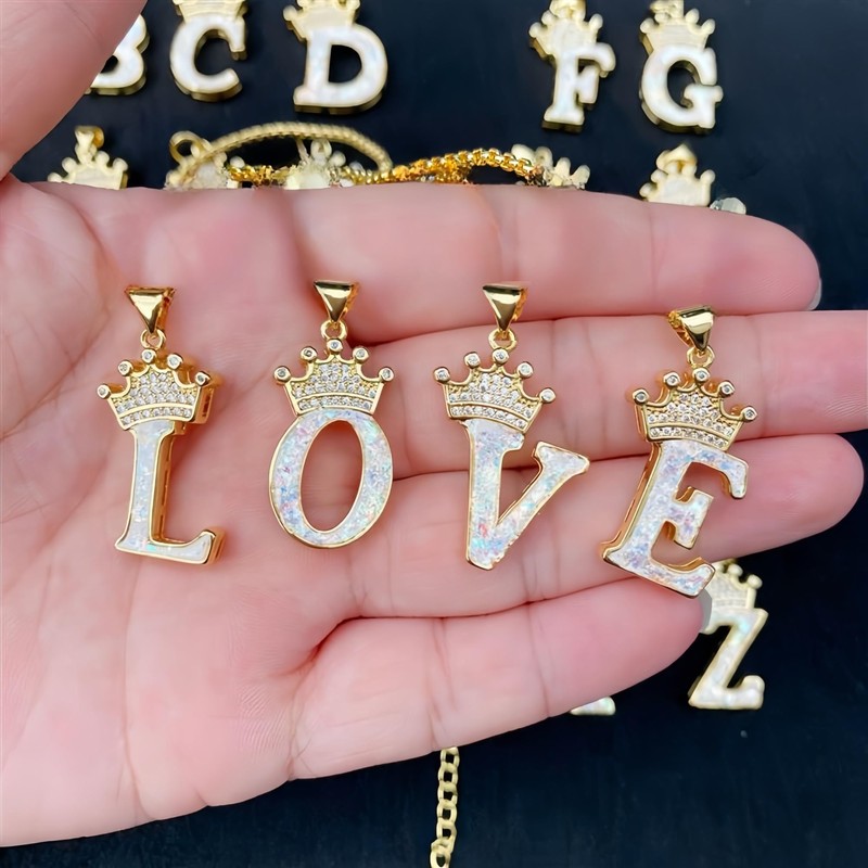 Vdufk A-Z Alphabet Pendant, Crown Alphabet Pendant, Coloured Australian Gemstones