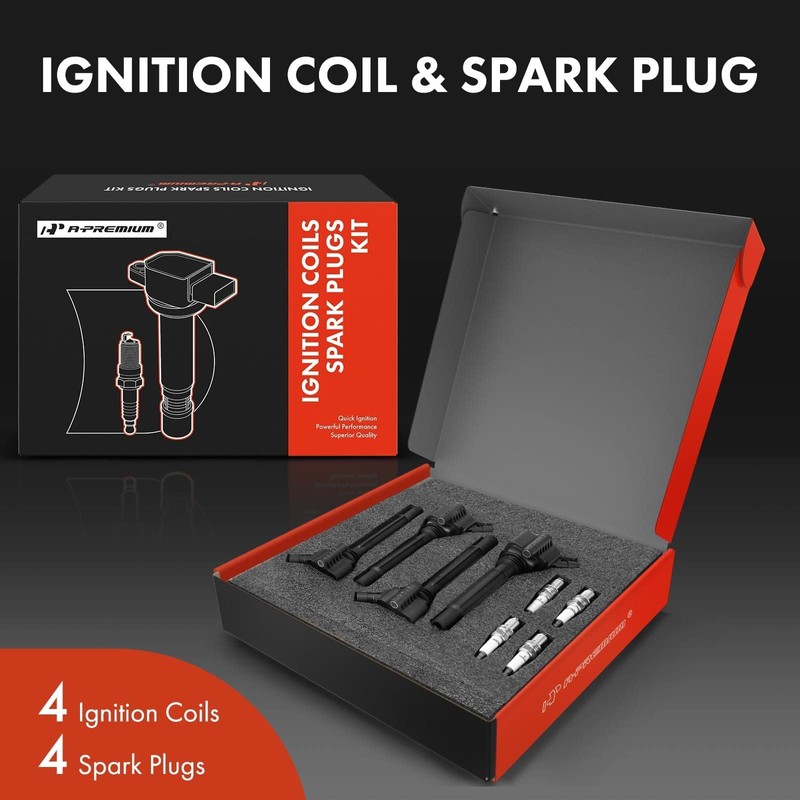 A-Premium Ignition Coils and Spark Plugs Kits (3-pin) Compatible with