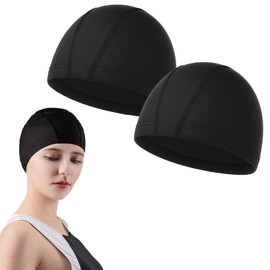 Doyime Swim Cap, Training Swim Cap (Set of 2), Swimming Cap, Swimming Hat, Swimming, Sea, Swimming, Sports Gym, Women's, Adults, Pool Hat, Stretchable, Unisex, Black