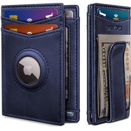 MIYOZI Airtag Wallet for Men 9-11Cards- with Money Clip Gift Boxed, Magnetic Closure Slim Genuine Leather Front Pocket Wallet, 3.9"x 2.7", RFID Blocking