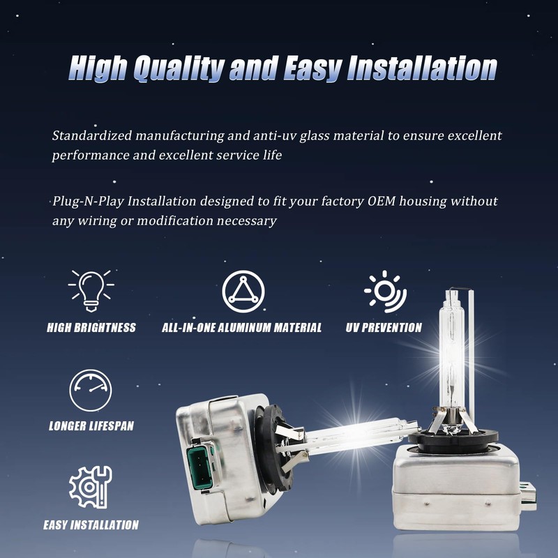 D3S Xenon HID Headlight Bulbs 6000K Cool White 35W Compatible
