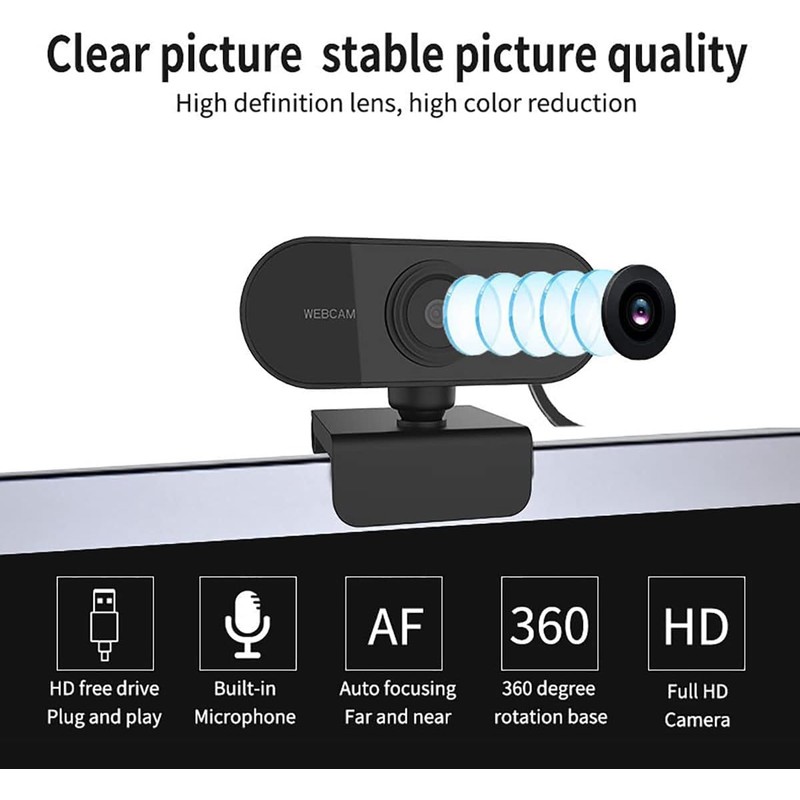 Webcam with Microphone 1080p Full HD 360° Adjustable Plug and