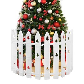 6 Pack Wooden Christmas Tree Fence, 12” Christmas Tree Gate, White Christmas Fence Decorations for Cat, Small Dog, Suit for Christmas Decoration