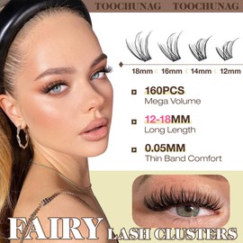 TOOCHUANG 12-18mm Eyelash Clusters Wispy Lash Clusters 160pcs Fairy Cluster Eyelash Extensions CD Curl Individual Lashes Extension Long Thin Band False Eyelashes Clusters