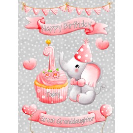 Great Granddaughter 1st Birthday Card (Grey Elephant)