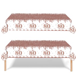 yayafunfun 2pcs Rose Gold 80th Table Cloth 80th Birthday Table Decoration,Happy 80th Birthday Tablecloth for Ladies Women,137 * 274cm Plastic Tablecloths Table Cover 80th Birthday Decorations for Her