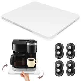 360° Rolling Tray Bamboo Appliance Slider for Kitchen Appliances, Coffee Maker Mat Tray for Countertops Sliding Tray for Coffee Maker Appliances Mat Easily from Under The Cabinet White 11.6×13.9