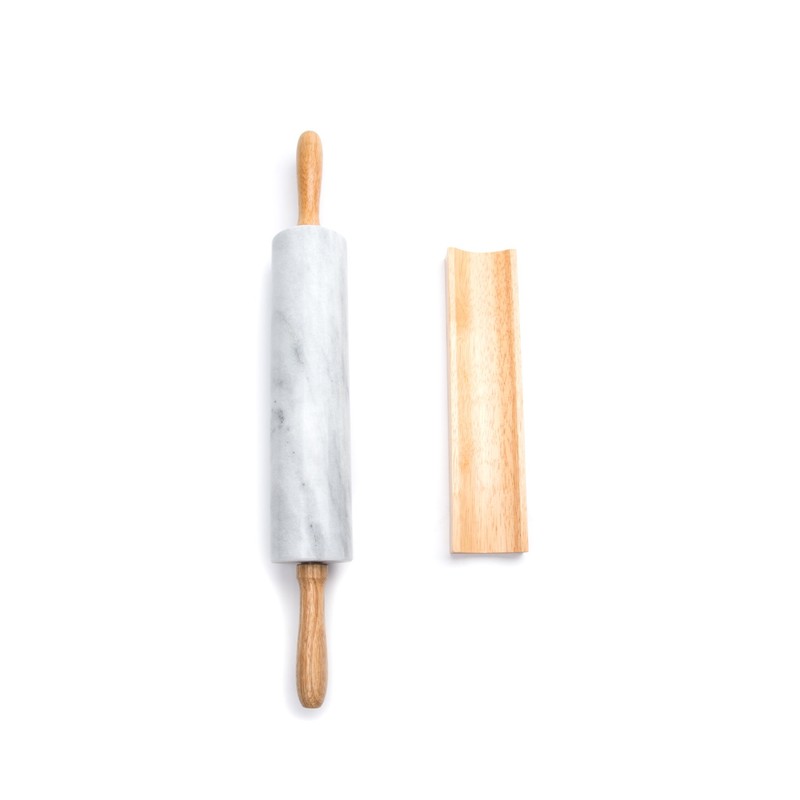 Fox Run Polished Marble Rolling Pin with Wooden Cradle, 10-Inch