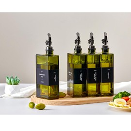 MUVEKA Olive Oil Dispenser Bottle for Kitchen, 16.9oz /500ml Oil and Vinegar Dispenser Bottle Set, Glass Oil Container with Automatic Pourer, Labels, Brush, Funnel, Stoppers, Green for Oil, Wine