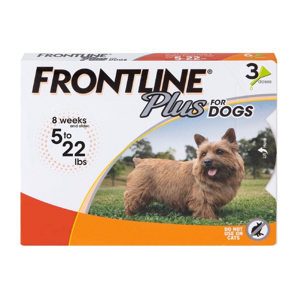 FRONTLINE® Plus for Dogs Flea and Tick Treatment (Small Dog, 5-22 lbs.) 3 Doses (Orange Box)