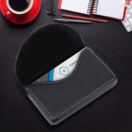 Mumusuki Tamaño pequeño y liviano Funda de Titular de Tarjeta de Nombre Comercial de Cuero Ligero portátil Funda de Titular de Tarjeta de crédito de Billetera(Negro)