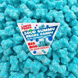 Sour Gummy Bears Candy (1 Pound Bag) Blue Raspberry Flavor, Sugar-Coated Teddies