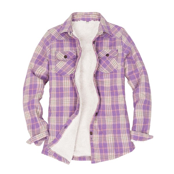 ThCreasa Sherpa Lined Flannel Women, Button Down Shacket Ladies Buffalo